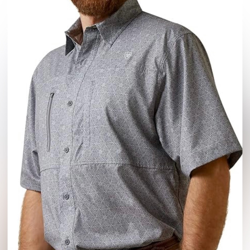 Men’s Ariat Grey Gray Shorr Sleeve Shirt Breathable Stay Cool Size Large Tall